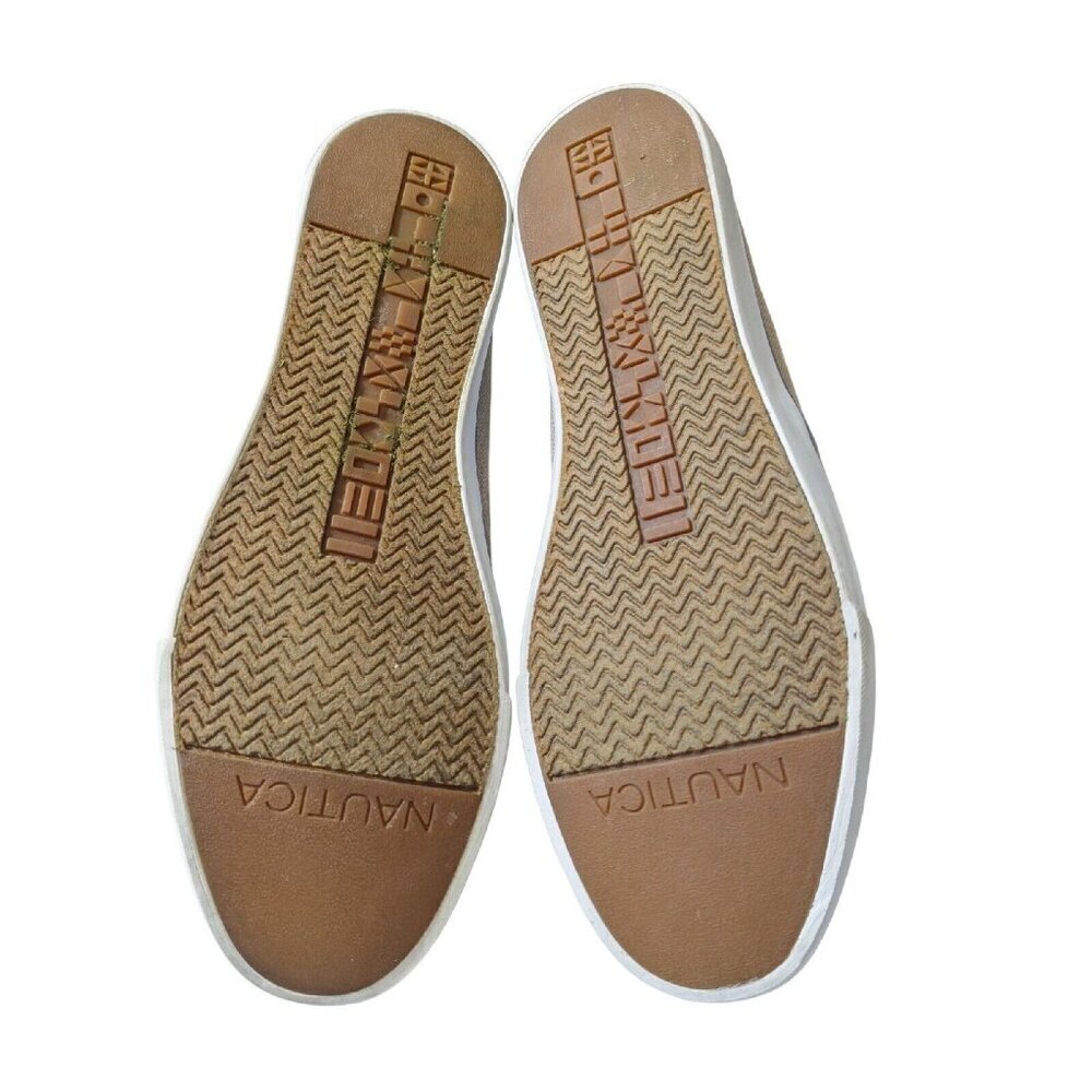 Nautica Womens Size 9 Boat Shoes Tan Canvas White Laced Deck Marine Flats Casual - Picture 10 of 11